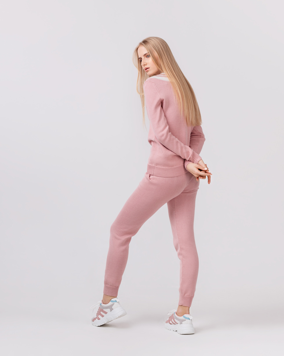 Бавовняний костюм брюки та светр Colorblock у Пудровому кольорі Штани + светр «Colorblock» у кольорі "Пудра" — ракурс 3