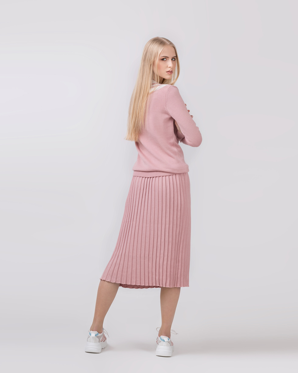 Комплект спідниця-плісе та светр Colorblock у кольорі Пудра Спідниця-плісе + светр «Colorblock» у кольорі "Пудра" — ракурс 3