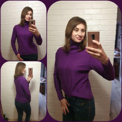 Фотовідгук LikeOn: гольф фіолетового кольору зі 100% італійської мериносової вовни
