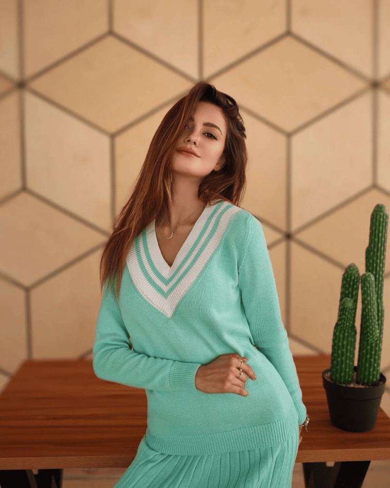 Комплект спідниця-плісе та светр Colorblock у М'ятному кольорі — ракурс 3