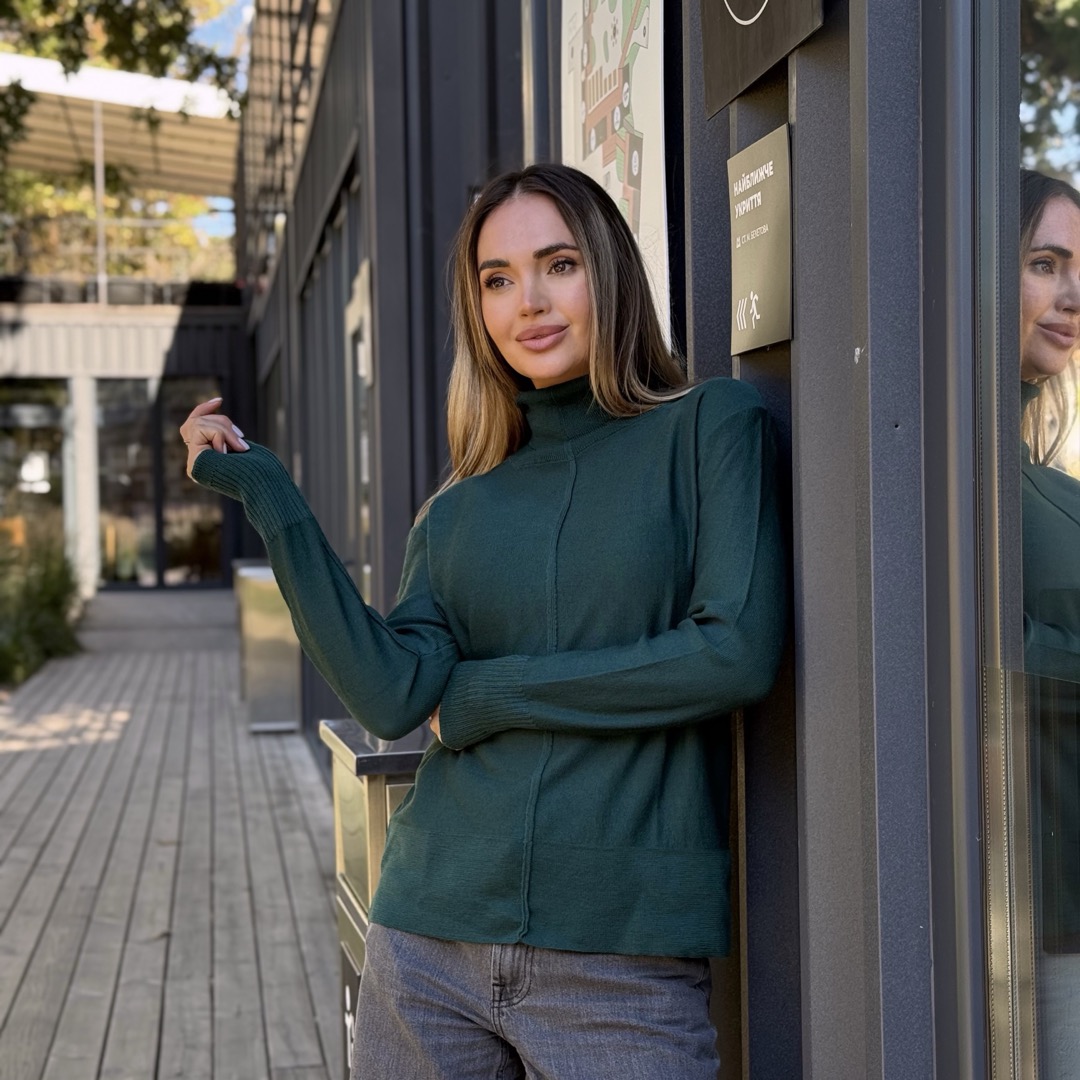 Гольф вільної посадки з коміром turtleneck із вовни мериноса Зеленого кольору merino_golf_oversize_green_clouse