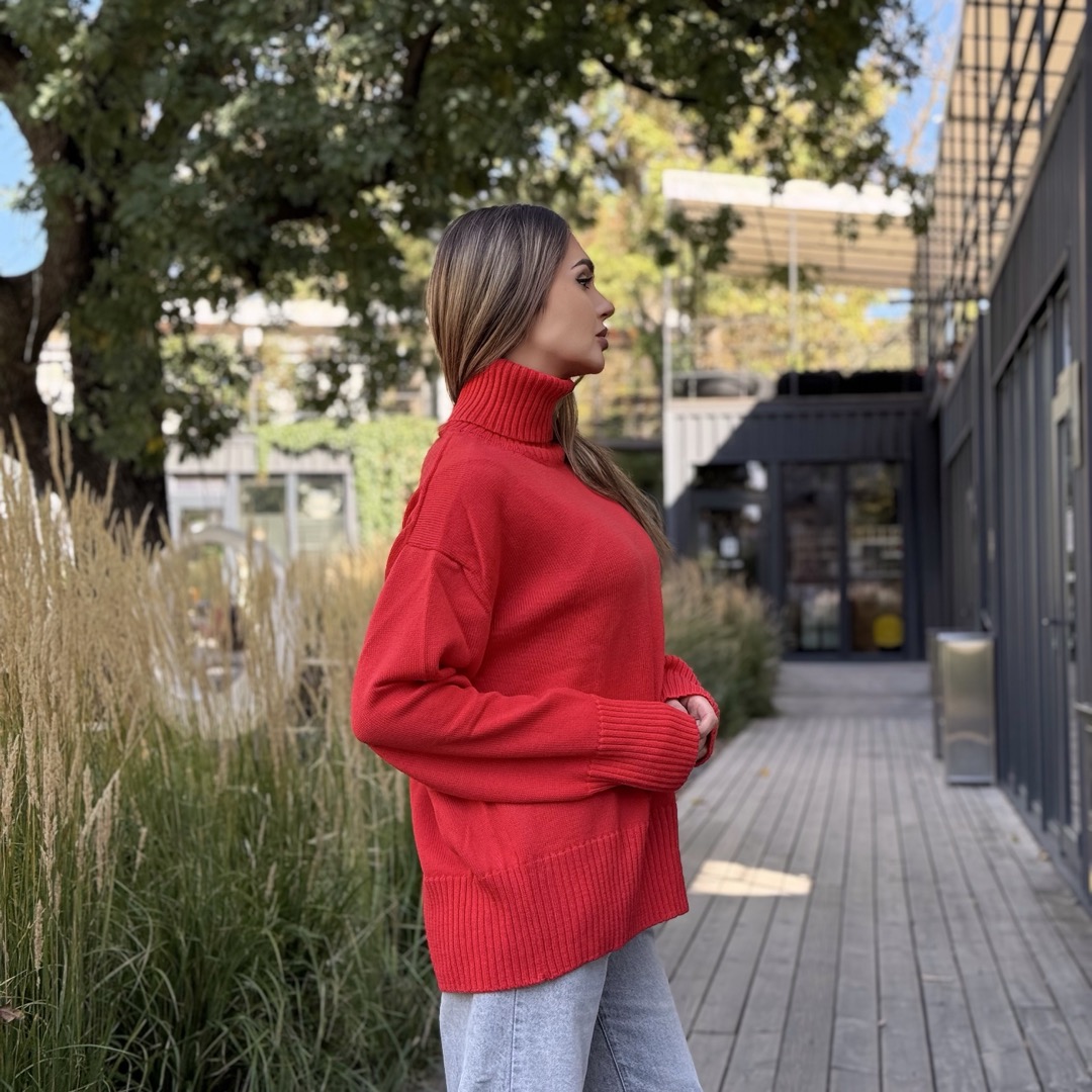 Светр вільної посадки Oversize з мериносу Коралового кольору від LikeOn oversize_merino_coral_side