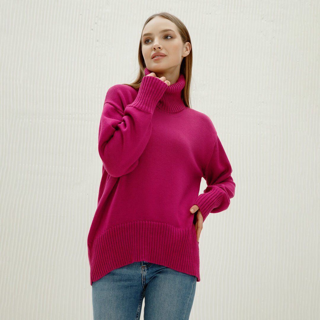 Заокруглений светр вільної посадки Oversize із мериносу в кольорі Фуксія від LikeOn